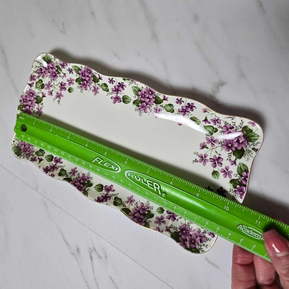 Grace's Teaware Bone China Purple Violets Trinket Dish Platter Dresser Tray - Picture 3 of 7